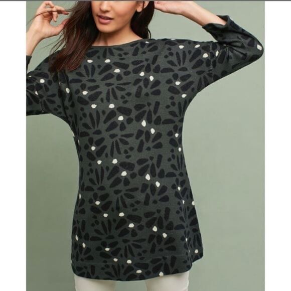 Anthropologie Field Flower Sarina Oversized Sweater Tunic Small Dark Green - Picture 3 of 8